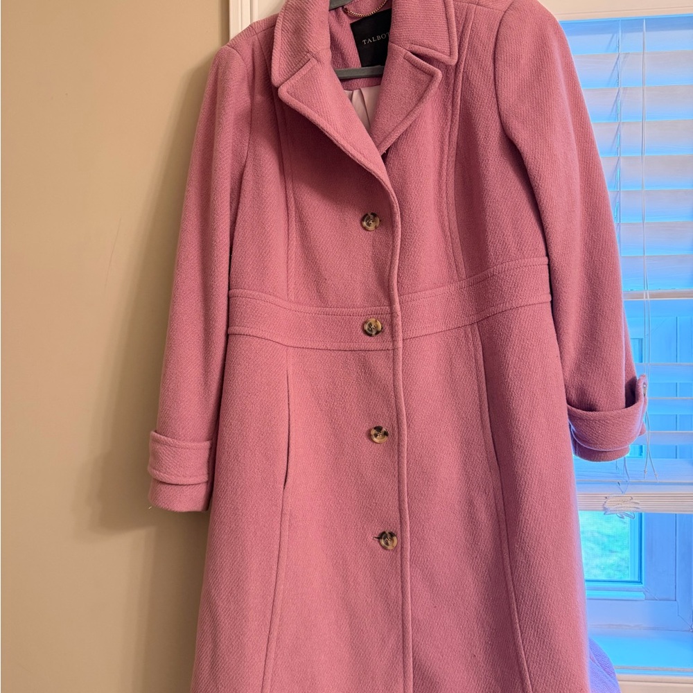 Talbots Pink Wool-Blend Single-Breasted Trench Coat